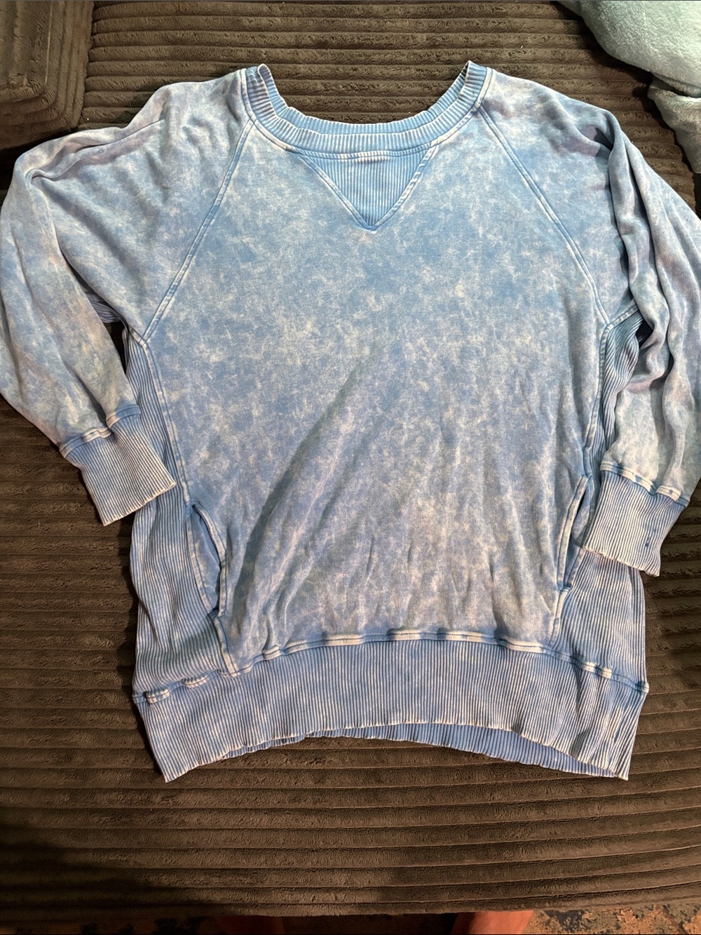 Zenana Outfitters Light Blue Washed Pullover Sweatshirt